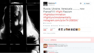 americateve | La Reina del Pop escribió un mensaje en la red social fotográfica Instagram en el que compara el sistema político venezolano con el ucraniano, el ruso.