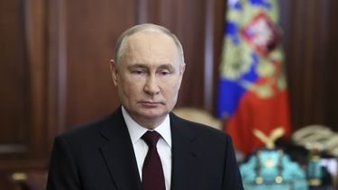 El presidente de Rusia, Vladímir Putin, ofrece un discurso para animar a la población a participar en las elecciones presidenciales del 15 al 17 de marzo, el jueves 14 de marzo de 2024, en Moscú, Rusia. (Mikhail Metzel, Sputnik, Kremlin foto compartida vía AP)
