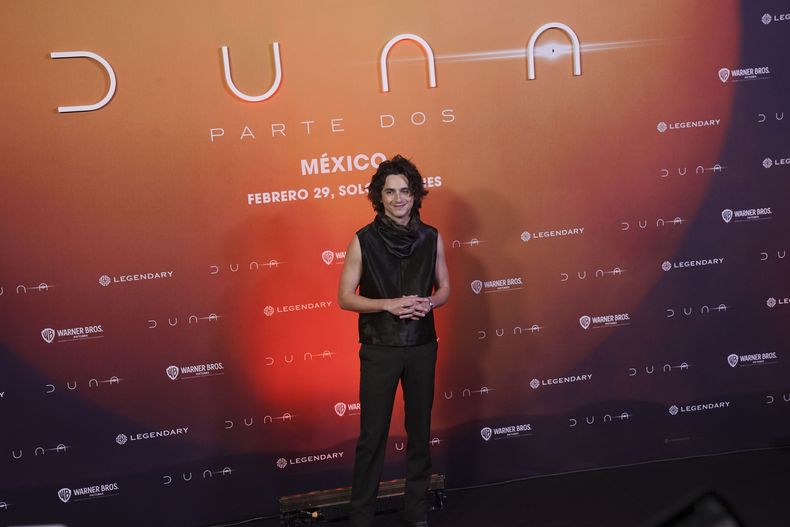 Timothee Chalamet posa en una sesión fotográfica para promover la película Dune: Part Two en la Ciudad de México el lunes 5 de febrero de 2024. (Foto AP/Marco Ugarte)