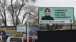 Una valla publicitaria del censo del 2020 en Dearborn, Michigan, el 30 de abril del 2020. (AP foto/Carlos Osorio)