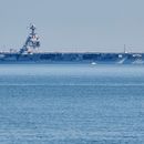 El portaaviones USS Gerald R. Ford saliendo de la Base Naval Norfolk, en Norfolk, Virginia, el 23 de junio del 2025. (AP foto/John Clark)