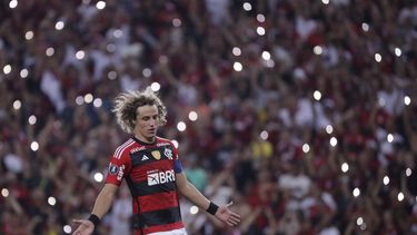 El zaguero David Luiz de Flamengo durante el partido contra Racing Club de Argentina en la Copa Libertadores, el jueves 8 de junio de 2023, en Río de Janeiro. (AP Foto/Bruna Prado)
