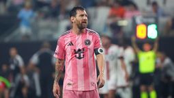 El argentino Lionel Messi, del Inter Miami, reacciona tras una jugada durante el encuentro del sábado 22 de agosto de 2026 ante Toronto (AP Foto/David Santiago)