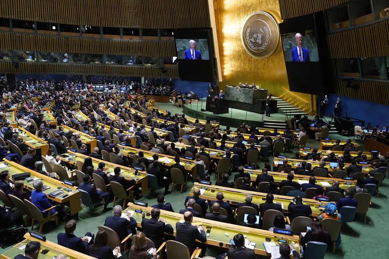 El presidente Joe Biden se dirige a la 78ª Asamblea General de las Naciones Unidas en Nueva York, el martes 19 de septiembre de 2023. (Foto AP/Susan Walsh)