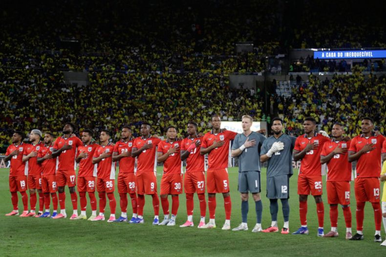 Los jugadores de Panamá previo a un partido amistos contra Brasil, el domingo 31 de mayo de 2026, en Río de Janeiro. (AP Foto/Bruna Prado)