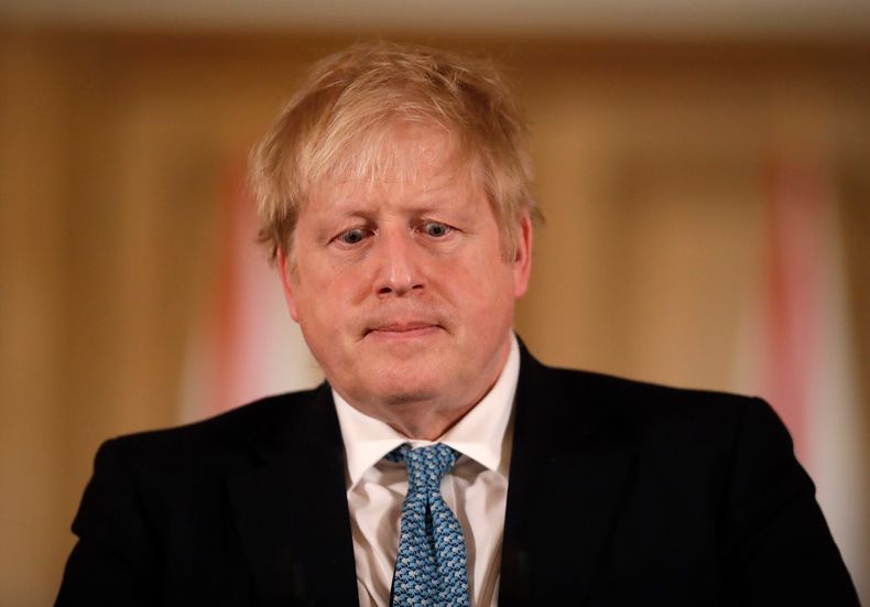 El entonces primer ministro británico Boris Johnson en Downing Street en Londres, el 17 de marzo del 2020. (AP foto/Matt Dunham, Pool)