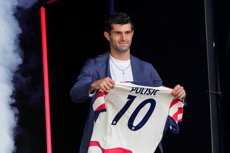 El delantero estadounidense Christian Pulisic durante el anuncio de la convocatoria de la selección nacional para la Copa del Mundo, el martes 26 de mayo de 2026, en Nueva York. (AP Foto/Eduardo Muñoz Álvarez)
