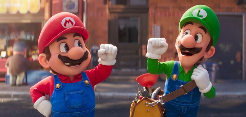 En esta imagen proporcionada por Nintendo y Universal Studios, Mario, con la voz de Chris Pratt, izquierda, y Luigi, con la voz de Charlie Day en The Super Mario Bros. Movie. (Nintendo y Universal Studios vía AP)