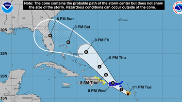 ultimo boletin (11pm) aumenta probabilidad que dorian se aproxime como huracan categoria uno a la costa este de la florida