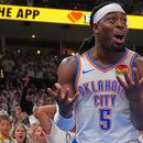 ARCHIVO - Luguentz Dort (5), del Thunder de Oklahoma City, reacciona a una falta en la segunda mitad del quinto juego de las finales de la Conferencia Oeste del baloncesto de la NBA contra los Spurs de San Antonio, el 26 de mayo de 2026, en Oklahoma City. (AP Foto/Julio Cortez, Archivo)