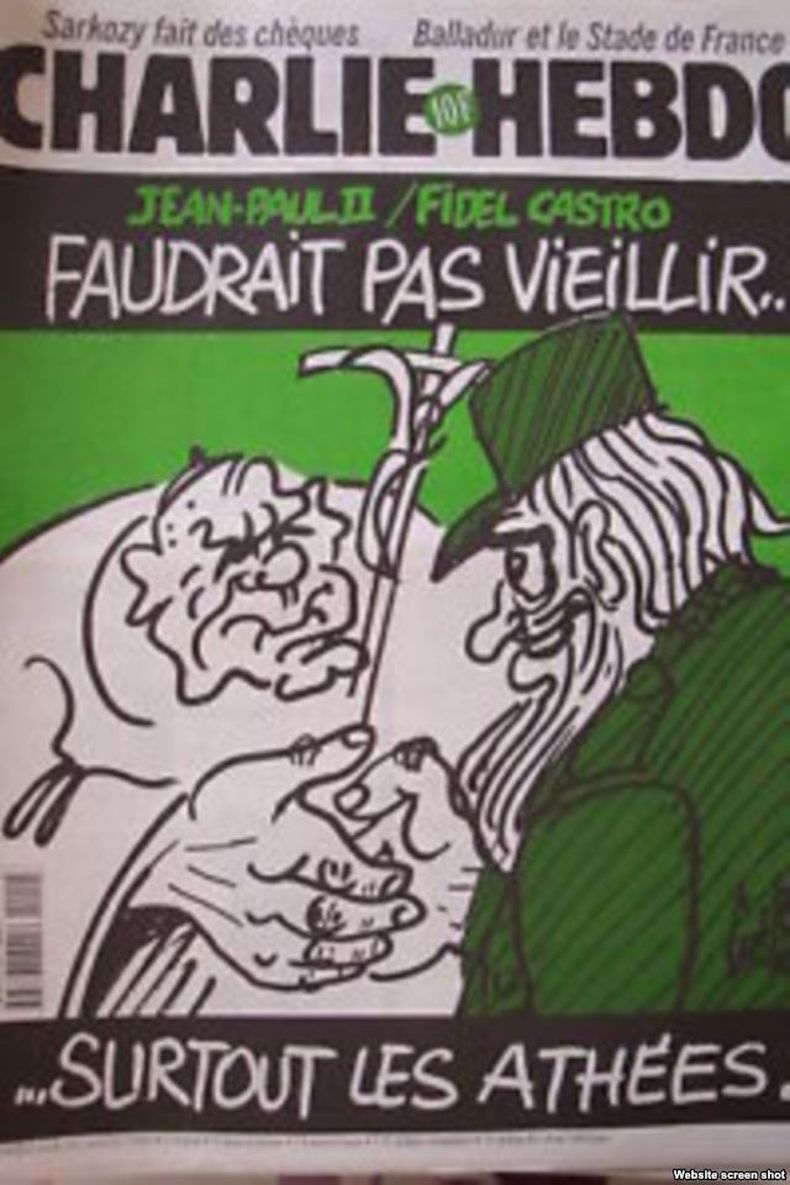 Fidel Castro apareció en una portada de Charlie Hebdo junto al Papa Juan Pablo II.