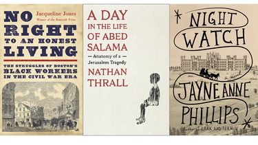 En esta combinación de portadas la portada de No Right to an Honest Living: The Struggles of Bostons Black Workers in the Civil War Era de Jacqueline Jones, ganadora del Premio Pulitzer de Historia, a la izquierda, A Day in the Life of Abed Salama Anatomy of a Jerusalem Tragedy de Nathan Thrall, ganador del Premio Pulitzer de no ficción general, centro, y Night Watch de Jayne Anne Phillips, ganadora del Premio Pulitzer de ficción. (Basic Books/Metropolitan Books/Knopf vía AP)