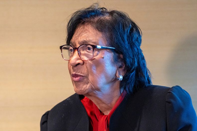 La exjueza de la Corte Penal Internacional Navi Pillay, ganadora del premio Nobel de la Paz 2026, el lunes 12 de octubre de 2026, en La Haya, Holanda. (AP Foto/Patrick Post)