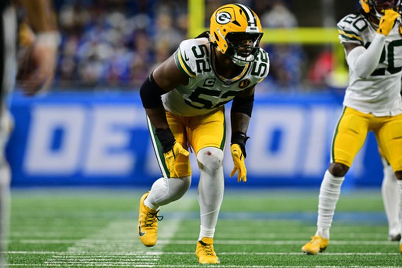 ARCHIVO - Rashan Gary, defensive end de los Packers de Green Bay, druante el juego contra los Lions de Detroit, el 27 de noviembre de 2025, en Detroit. (AP Foto/David Dermer)