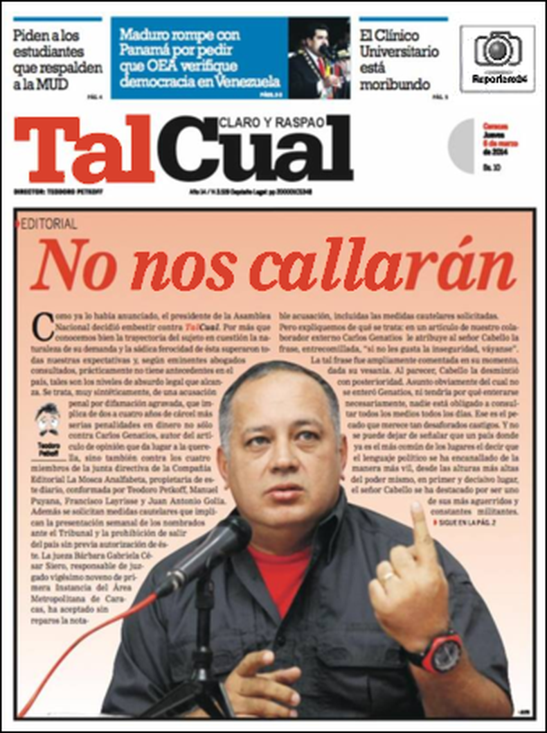 La Sociedad Interamericana de Prensa (SIP) alertó este jueves sobre  el posible cese de circulación  del diario Tal Cual, con lo cual se estaría  cerrando casi completamente ?el cerco a la prensa crítica o independiente? en Venezuela