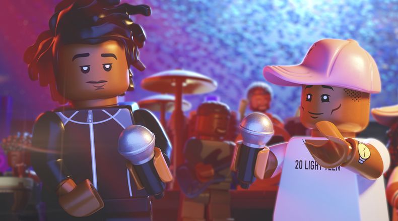 Esta imagen proporcionada por Focus Features muestra personajes de Lego con las voces de Jay-Z, izquierda, y Pharrell Williams, en una escena de Piece By Piece. (Focus Features via AP)