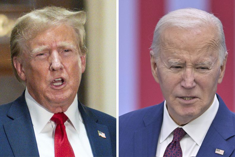 En esta combinación de fotografías se muestra al expresidente de EEUU Donald Trump (izquierda) y al presidente Joe Biden. (AP Foto)