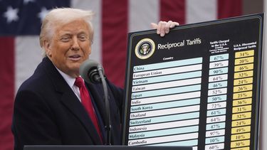 El presidente Donald Trump habla durante un evento para anunciar nuevos aranceles en la Rosaleda de la Casa Blanca, el 2 de abril de 2025, en Washington. (AP Foto/Mark Schiefelbein, Archivo)