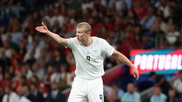 El delantero noruego Erling Haaland durante el partido contra Portugal en la Liga de Naciones, el domingo 4 de octubre de 2026, en Oporto. (AP Foto/Luis Vieira)