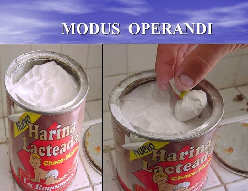 Latas de harina lacteada, usadas para camuflar la droga.