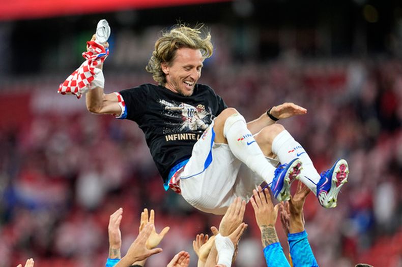 El volante croata Luka Modric celebra la victoria ante Panamá en el partido del Group L del Mundial, el martes 23 de junio de 2026, en Toronto. (AP Foto/Olivia White)