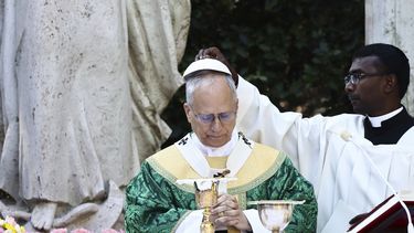 El papa León XIV oficia una misa centrada en el cuidado a la creación, en Castel Gandolfo, Italia, el 9 de julio de 2025. (Yara Nardi/Pool Foto vía AP)