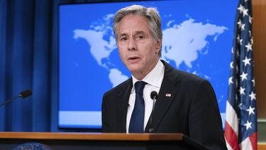 El secretario de Estado Antony Blinken habla durante una conferencia de prensa sobre la interferencia electoral de Rusia, el viernes 13 de septiembre de 2024, en el Departamento de Estado, en Washington. (AP Foto/José Luis Magaña)