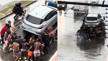 indisciplina social en la habana: mas de 15 ninos cuelgan de una grua en movimiento bajo la lluvia en la esquina de 100 y 51 en marianao