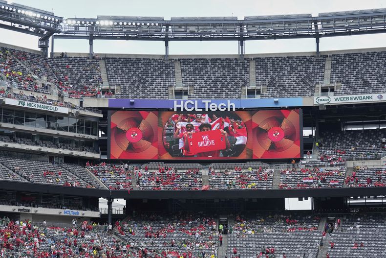 Un pequeño número de aficionados observa el partido de fútbol del Grupo A de la Copa Mundial de Clubes entre Palmeiras y Al Ahly en East Rutherford, Nueva Jersey, el jueves 19 de junio de 2025. (AP Photo/Seth Wenig)