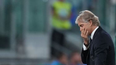 El técnico de Italia Roberto Mancini durante el partido contra Bélgica por la Liga de Naciones, el viernes 25 de septiembre de 2026, en Roma. (Alfredo Falcone/LaPresse vía AP)