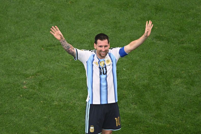 El capitán de Argentina, Lionel Messi, celebra tras convertir el segundo gol de su equipo en el partido contra Austria por el Grupo J del Mundial en Arlington, Texas, el lunes 22 junio, 2026. (AP Foto/Jessica Tobias)
