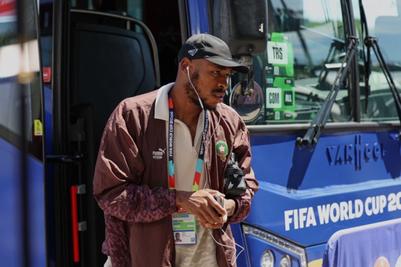 El marroquí Issa Diop previo al partido contra Francia en los cuartos de final del Mundial, el jueves 9 de julio de 2026, en Foxborough, Massachusetts. (AP Foto/Mark Stockwell)