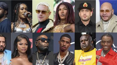 En esta combinación de fotografías, en la fila superior de izquierda a derecha, 2 Chainz, 6lack, BIA, Diplo, Doechii, DJ Drama y Fat Joe, fila inferior de izquierda a derecha, Flo Milli, French Montana, JT, Killer Mike, King Combs, Shaq y Soulja Chico. (Foto AP)