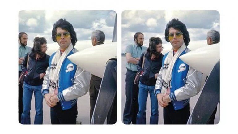 Freddie Mercury posando junto a "una atractiva hélice" en 1977 (BM