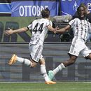 Samuel Iling-Junior celebra tras anotar el primer gol de Juventus en el partido contra Atalanta en la Serie A italiana, el domingo 7 de mayo de 2023. (Spada/LaPresse vía AP)