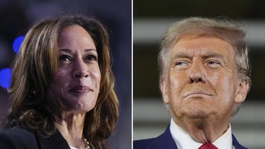 Esta combinación de imágenes de archivo muestra a la candidata demócrata a la presidencia y actual vicepresidenta, Kamala Harris, izquierda, en un acto de campaña en Charlotte, Carolina del Norte, el 12 de septiembre de 2024, y su rival republicano Donald Trump en un acto de campaña en Warren, Michigan, el 27 de septiembre de 2024. (AP Foto)