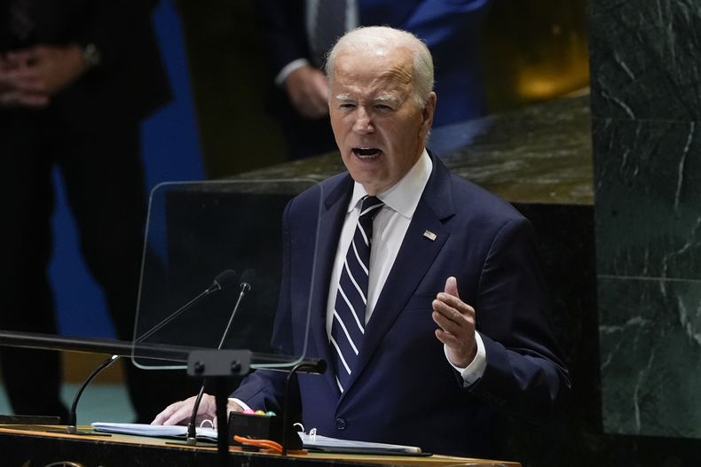 El presidente estadounidense, Joe Biden, habla en la 79ma sesión de la Asamblea General de Naciones Unidas, el martes 24 de septiembre de 2024, en la sede del organismo. (AP Foto/Manuel Balce Ceneta)