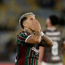 El venezolano Yeferson Soteldo, del Fluminense de Brasil, se lamenta durante un partido de la Copa Libertadores ante Independiente Rivadavía de Argentina, el martes 11 de agosto de 2026 (AP Foto/Bruna Prado)