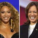 Esta combinación de fotografías muestra a Beyoncé en los premios Grammy en Los Ángeles, el 14 de marzo de 2021 (izquierda), y a la candidata demócrata a la presidencia, la vicepresidenta Kamala Harris, en un evento de la cadena CNN en Aston, Pensilvania, el 23 de octubre de 2024. (AP Foto)