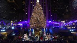 El árbol de Navidad del Rockefeller Center es encendido por 92no año el miércoles 4 de diciembre de 2024 en Nueva York. (AP Foto/Julia Demaree Nikhinson)