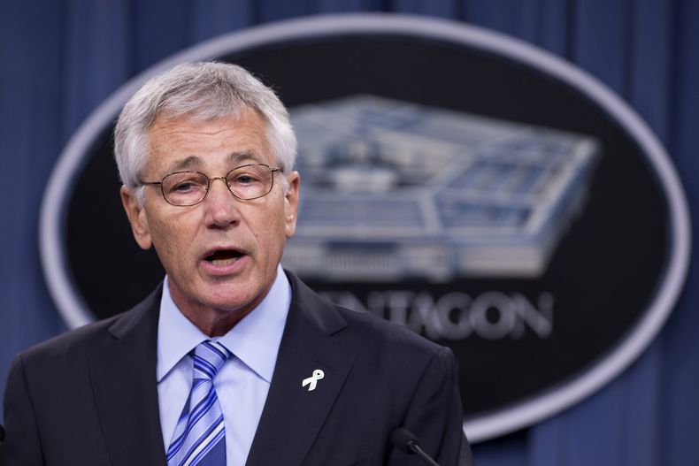 El secretario de Defensa Chuck Hagel en una rueda de prensa en el Pent&aacute;gono sobre la prevenci&oacute;n de las agresiones sexuales el jueves 1 de mayo del 2014. (Foto AP/Manuel Balce Ceneta)