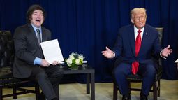 El presidente de Estados Unidos, Donald Trump, se reúne con su homólogo argentino Javier Milei durante la Asamblea General de las Naciones Unidas, el martes 23 de septiembre de 2025, en Nueva York. (AP Foto/Evan Vucci)