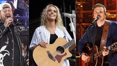Esta combinación de fotografías muestra a Jelly Roll en el espectáculo de año nuevo de Times Square en Nueva York el 31 de diciembre de 2023, izquierda, Megan Moroney durante su presentación en el festival Windy City Smokeout en Chicago el 15 de julio de 2023, centro, y Morgan Wallen durante su presentación en la 57a edición anual de los premios CMA el 8 de noviembre de 2023, en la Arena Bridgestone en Nashville, Tennessee. (Foto AP)
