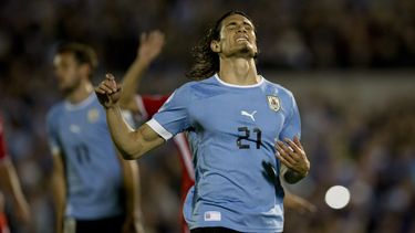 americateve | Edinson Cavani, de Uruguay, hace una mueca luego de perderse una oportunidad de gol ante Jordania, en la vuelta del repechaje por el &uacute;ltimo boleto mundialista, el mi&eacute;rcoles 20 de noviembre de 2013, en Montevideo (AP Foto/Eduardo Di Baia)