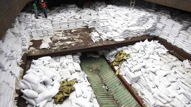 Debajo de estos sacos de azúcar encontraron armas cubanas en un barco de Corea del Norte.