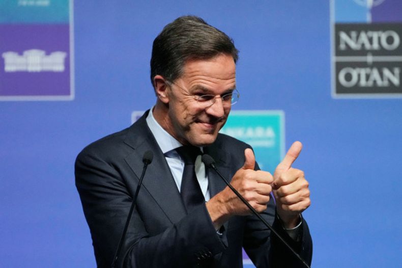 El secretario general de la OTAN Mark Rutte en conferencia de prensa en Ankara, Turquía, el 6 de julio del 2026. (AP foto/Hussein Malla)