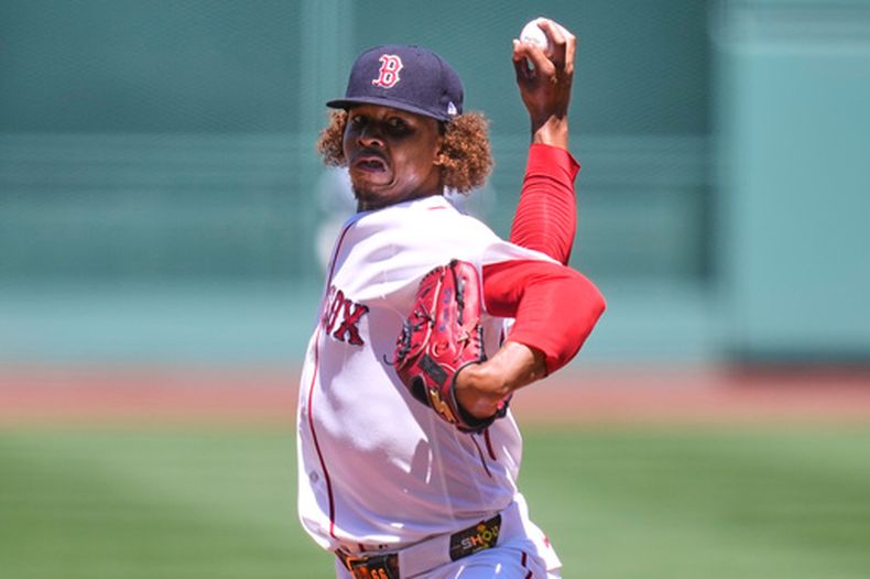 El dominicano Brayan Bello, pitcher de los Medias Rojas de Boston, hace un lanzamiento en el encuentro del jueves 4 de junio de 2026 ante los Orioles de Baltimore (AP Foto/Charles Krupa)