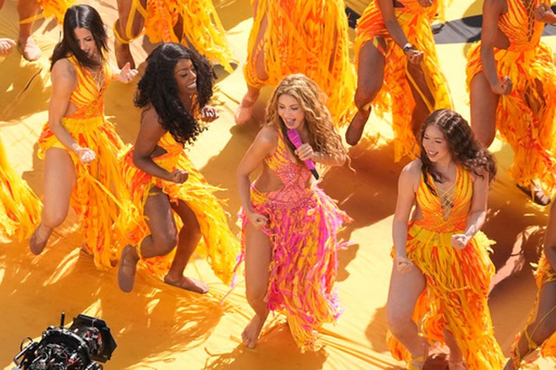 Shakira durante el medio tiempo de la final del Mundial entre España y Argentina, el domingo 19 de julio de 2026, en East Rutherford, Nueva Jersey. (AP Foto/Matt Slocum)