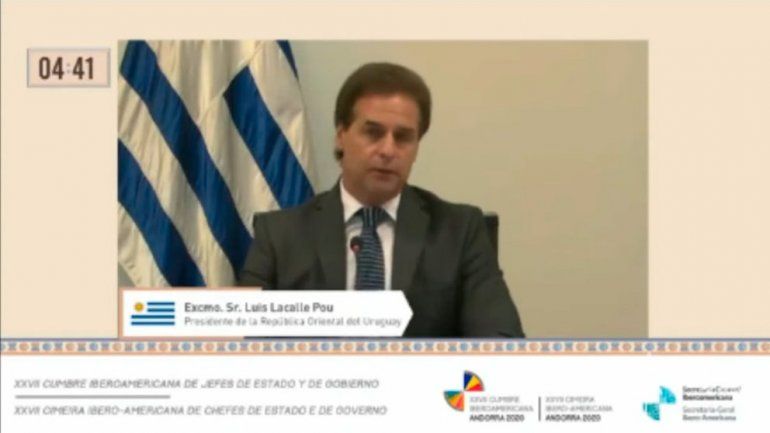 Captura de la intervención de Lacalle Pou en la Cumbre Iberoamericana