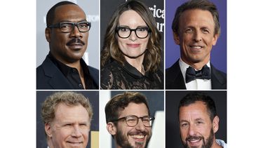 Esta combinación de fotografías muestra a, fila superior desde la izquierda, Eddie Murphy, Tina Fey, Seth Meyers, fila inferior desde la izquierda, Will Ferrell, Andy Samberg y Adam Sandler. (Foto AP)